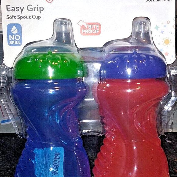 NUBY EASY GRIP SOFT SPOUT CUPS 10 OZ BPA FREE 6+ MONTHS BITE PROOF NO SPILL 2 PC - Picture 2 of 7